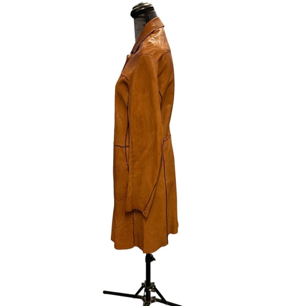 Blur Vintage‎ Tan Leather Long Coat Button Front Collared Trench Style O… - Picture 3 of 10